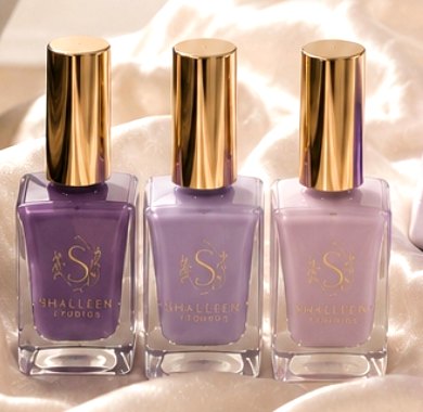Three Shaeleen Studios gel polishes in lavender, lilac and blush