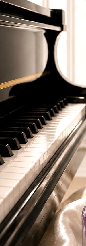 Grand piano keys at the studio