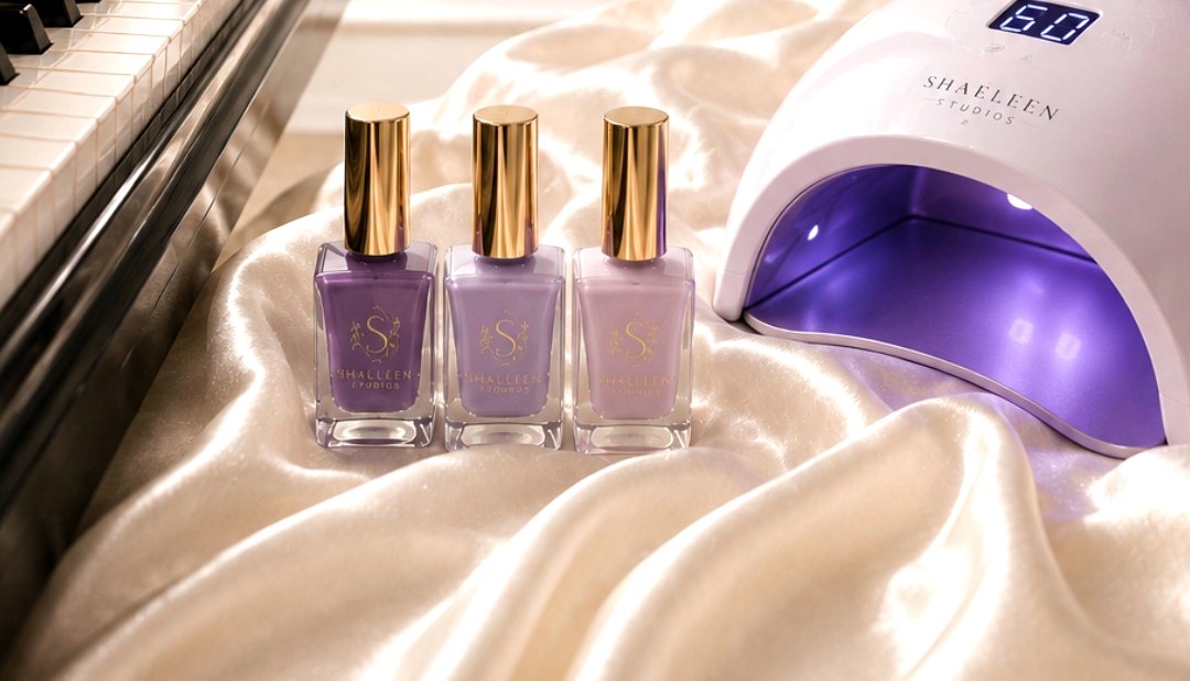 Ivory satin, polish and a curing lamp in warm light
